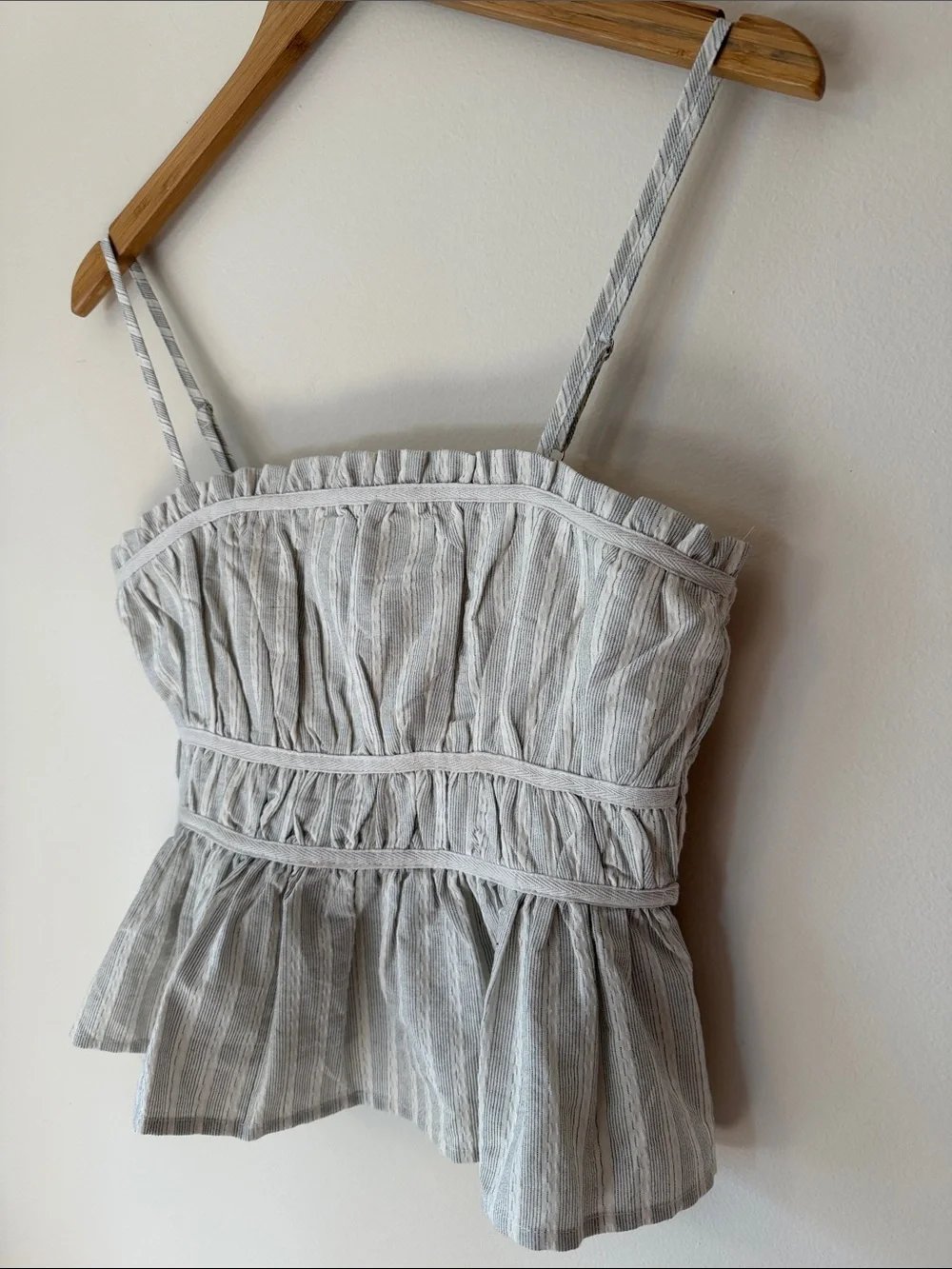 Altar’s State Striped Sleeveless Peplum Top in Light Gray and White - Picture 4 of 4